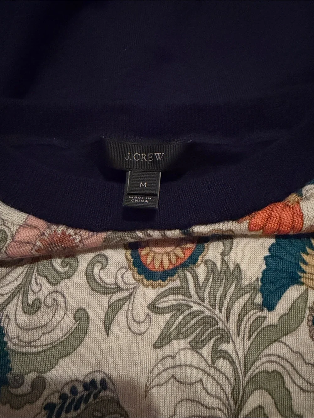 J.Crew 100% Merino Wool Floral Print Crewneck Sweater Top Size M